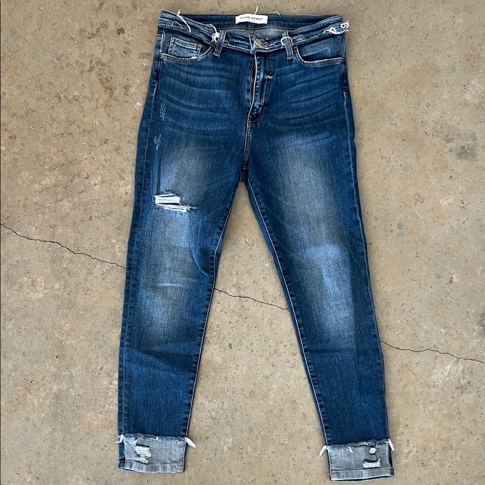 Flying Monkey Distressed Blue Ankle Jeans